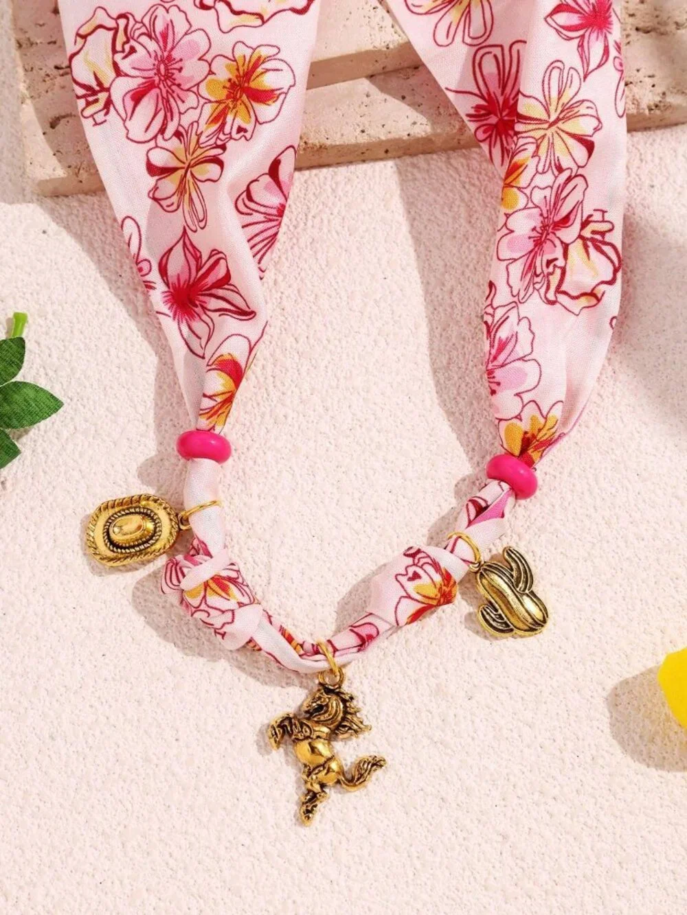Western Cowboy Bandana Scarf Necklace Boots Cactus Charms Boho